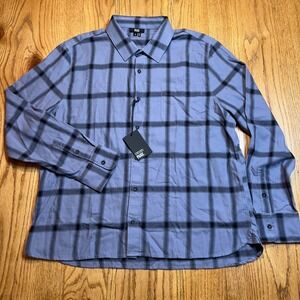 NWT PAIGE COOPER‎  Men's XL Checked Brushed Flannel Shirt Blue Check Plaid